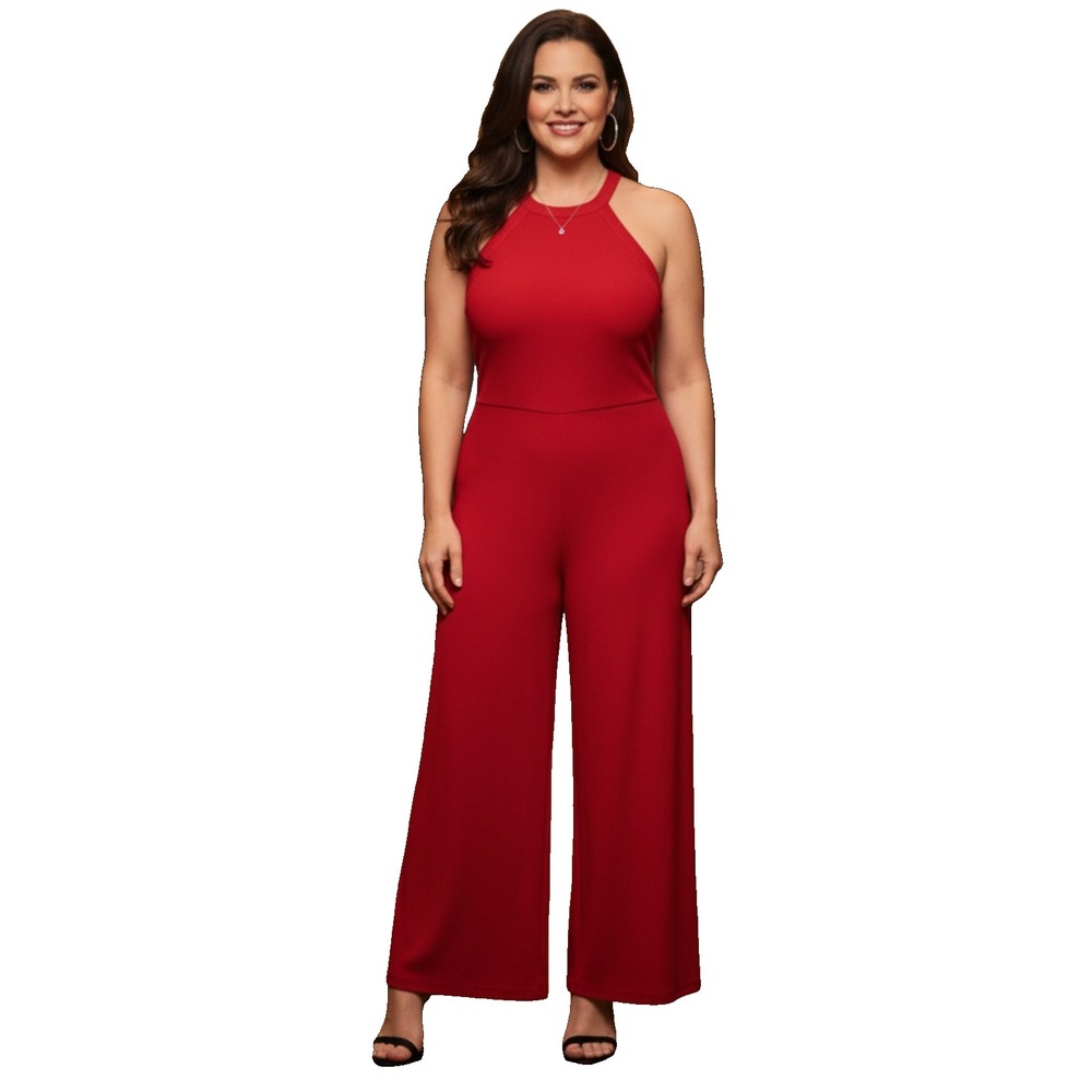 Lauren Ralph Lauren Jumpsuit Women Large Red Halter Neck Wide Leg Sleeveless